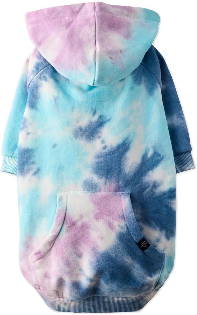 Pet Passion Rocky II - The Extra Plush Comfy Hoodie, Organic Cotton and Recycled Poly Dog Hoodie Pet Coat Sweater for Small, Medium, Large Dogs, Purple Tie Dye, Large (40-60 lbs)