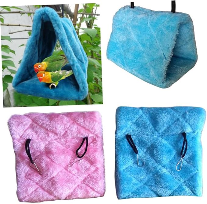BESPORTBLE Plush Parrot Hammock Bed Cozy Snuggle Cave for Birds Soft Hideaway with for Exercise and Comfort for Parakeets and Lovebirds Blue