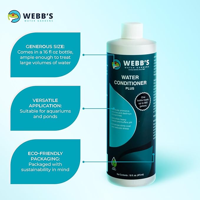 Webb's Water Gardens Pond Water Conditioner Plus - Pond Supplies and Accessories - Concentrated Liquid Formula for Aquatic Pets - 16 oz, Blue