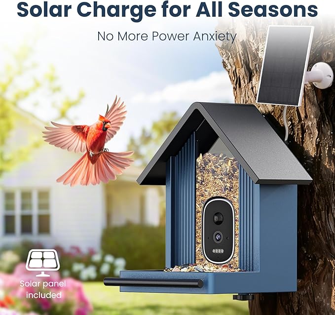 Smart Metal Bird Feeder with Camera Squirrel Proof, 2.5K UHD AI Identification, Wireless Solar Powered Outdoor for Garden Birding, Real-time Videos & IMG, Premium Present for Dad