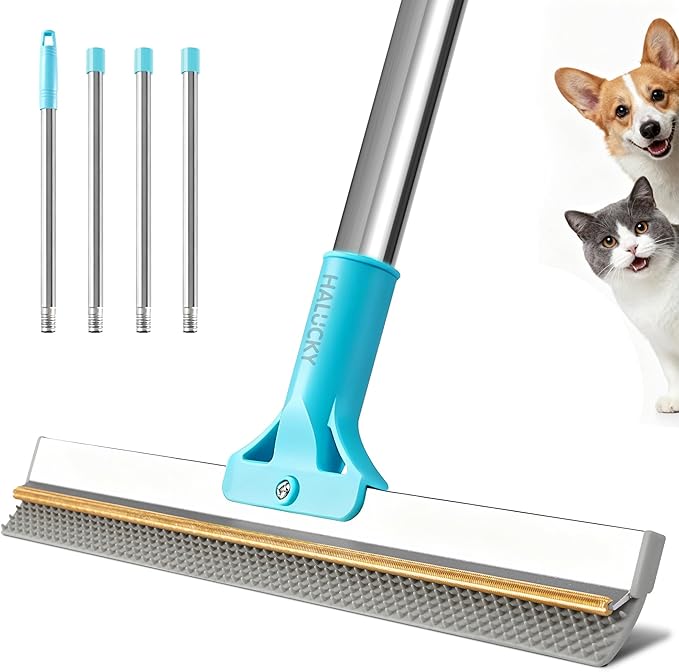 Carpet Rake for Pet Hair Removal Tool, 2 in 1 TPU and Copper Rake Teeth Uproot Clean Hair Remover with 63’’ Adjustable Long Handle,Reusable Cat & Dog Fur Broom for Carpets,Rugs, Mats