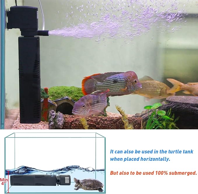 TARARIUM Aquarium Filter for 55-150 Gal. Tank Crystal 300GPH Biochemical Filtration Powerful Pump Submersible Internal Fish Tank Filters Large Tank Pond Clear Wavemaker Air Supply 4 in 1