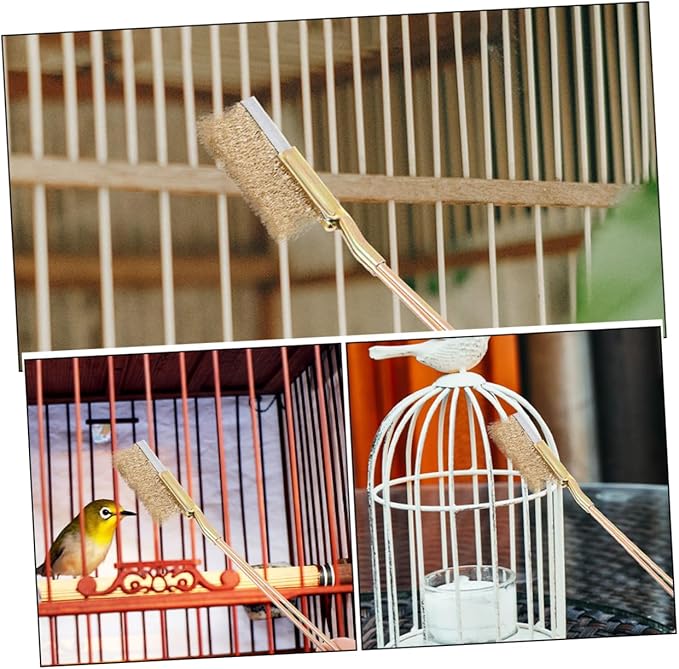 Garneck 1set Bird Cage Cleaner Brush Handle Steel Bristles for Thorough Cleaning of Nests Feeders and Accessories for Parrots and Animals