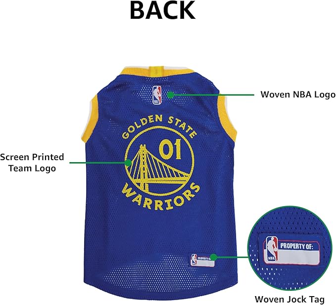 Pets First NBA Golden State Warriors Dog Jersey, X-Large - Tank Top Basketball Pet Jersey (Pack of 4)