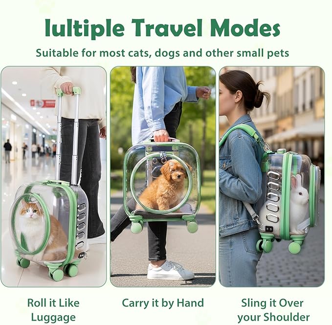 Portable Pet Carrier Trolley Box - Ventilated PC Travel Carrier with Silent Shock-Absorbing Wheels, Telescopic Handle for Cats, Small Dogs, Puppies - Outdoor Hiking, Camping, Car & Airline A