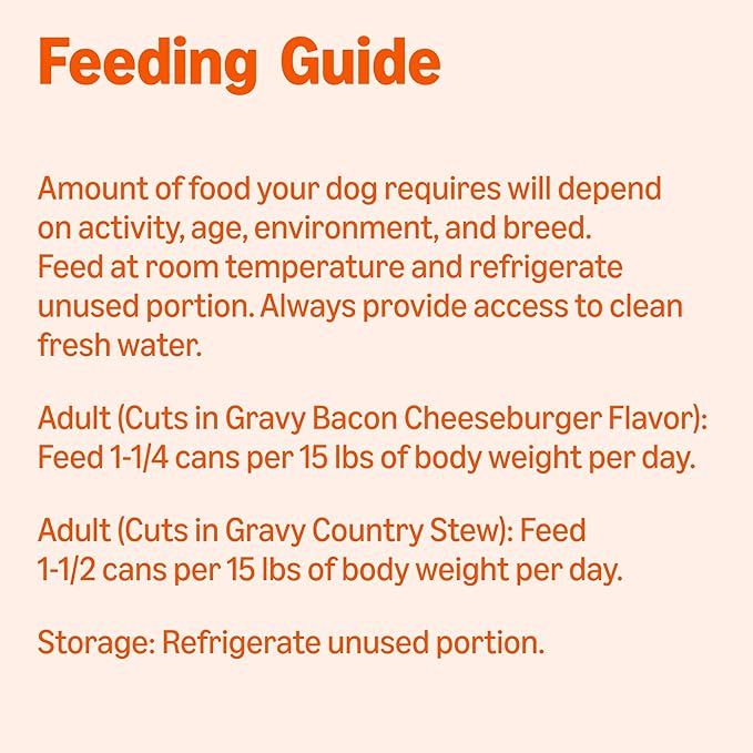 Amazon Basics Wet Dog Food Cuts in Gravy Variety Pack, Bacon Cheeseburger Flavor and Country Stew Flavor, Made with Real Beef and Chicken, 13.2 oz can (6 cans of Each Flavor, 12 cans in Total)