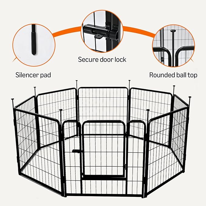 Amazon Basics Dog Playpen, 8 Panels Metal Fence with Door, Foldable for Indoor and Outdoor Use, Suitable for Small to Medium Sized Dogs, 30 Inch Height, Black