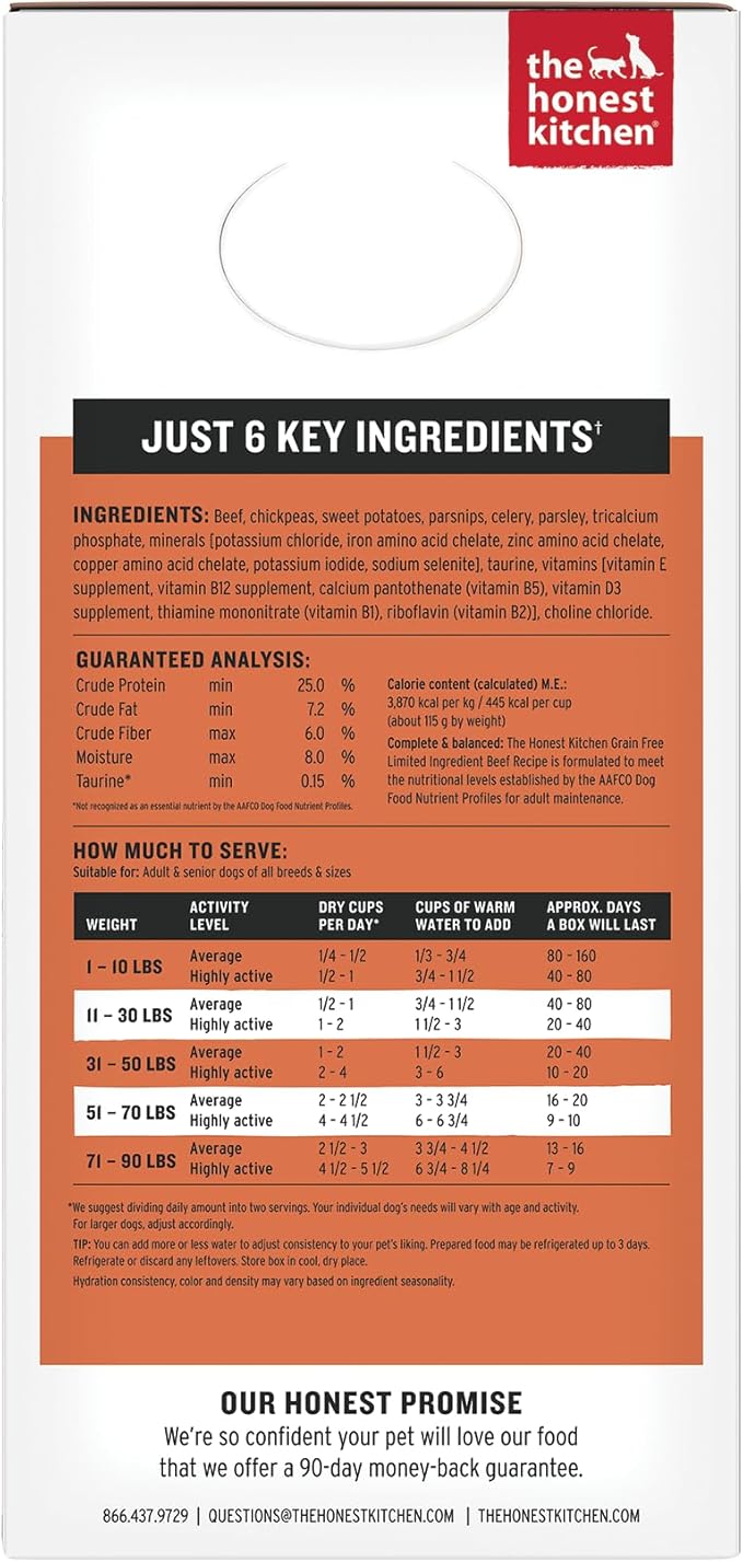 The Honest Kitchen Human Grade Wholemade™ Dehydrated Dog Food, Limited Ingredient Dehydrated Dog Food, Beef, 10 lb (makes 40lbs)
