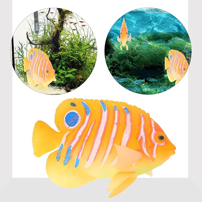 Ipetboom Silicone Artificial Angelfish Aquarium Fish Tank Decoration Floating Simulation Fish Ornament for Tropical Aquatic Landscaping 3.5X2.6X1.2 Inch