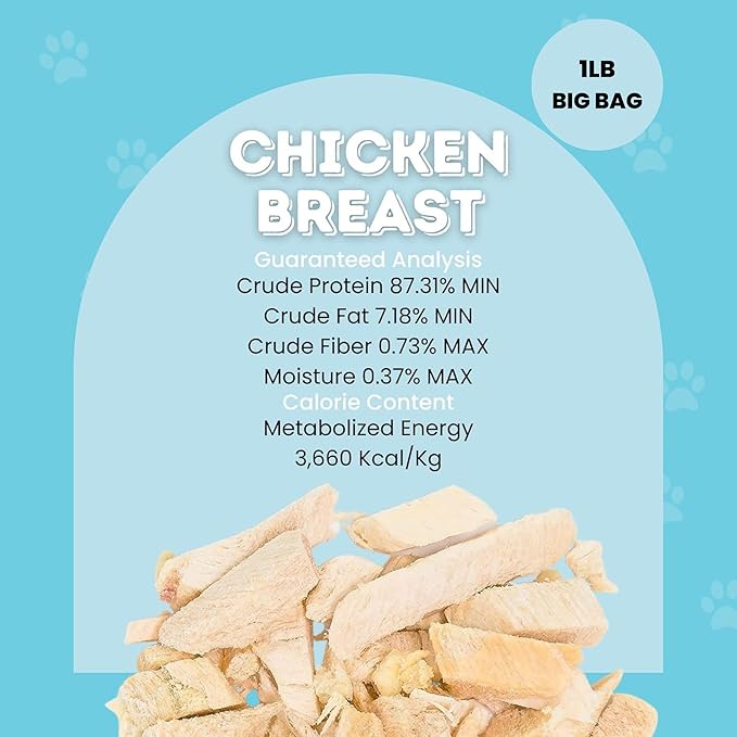 hotspot pets Freeze Dried Chicken Treats for Cats & Dogs -1LB Big Bag- USA Made- Healthy Single Ingredient-Resealable Bag, All Natural Grain-Free (Chicken Breast)- Perfect for Training, Topper & Snack