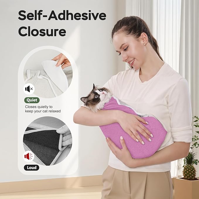 Cat Wrap for Cutting Nails, Self-Adhesive Cat Nail Clipping Restraint Bag, Anti-Scratch Cat Grooming Swaddle for Meds, SubQ Fluids, Ear Cleaning, Teeth Brushing & Vet Visits,Pinkish Purple,L