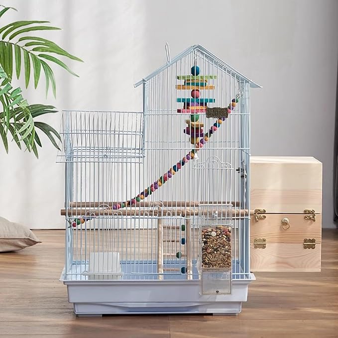 Bird Travel Cage-Lightweight Small Birds Starter Kit with Birdcages and Accessories Great for Parakeets Birds Parrotlets Finches Canaries Removable Plastic Tray Include，Blue