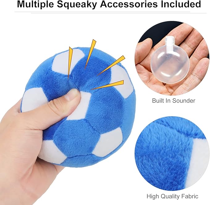 Dog Toys Balls - Chewable Plush Football for Dogs, Soft Pet Squeaky Ball Stuffed with Fluffy, Durable Indoor Outdoor Dog Puzzle Toy, Birthday for Puppy Small and Medium Breeds