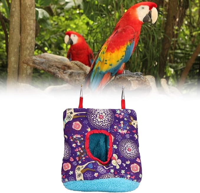 Warm Bird Hammock Soft Plush Foldable Hanging for Parrots Parakeets, Easy to Bird Cage Accessory with Hook Design, Multi Functional Pet Bird Toy Sleeping Place