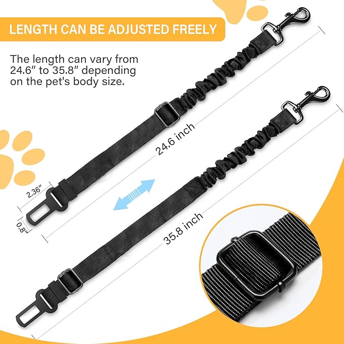 Dog Seat Belt Retractable Dog Car Harness 1 Pack Adjustable Elastic Bungee Buffer Heavy Duty & Durable & 360 Degree Swivel.