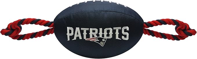Pets First NFL New England Patriots Football Dog Toy, Tough Quality Nylon Materials, Strong Pull Ropes, Inner Squeaker, NFL Team Color