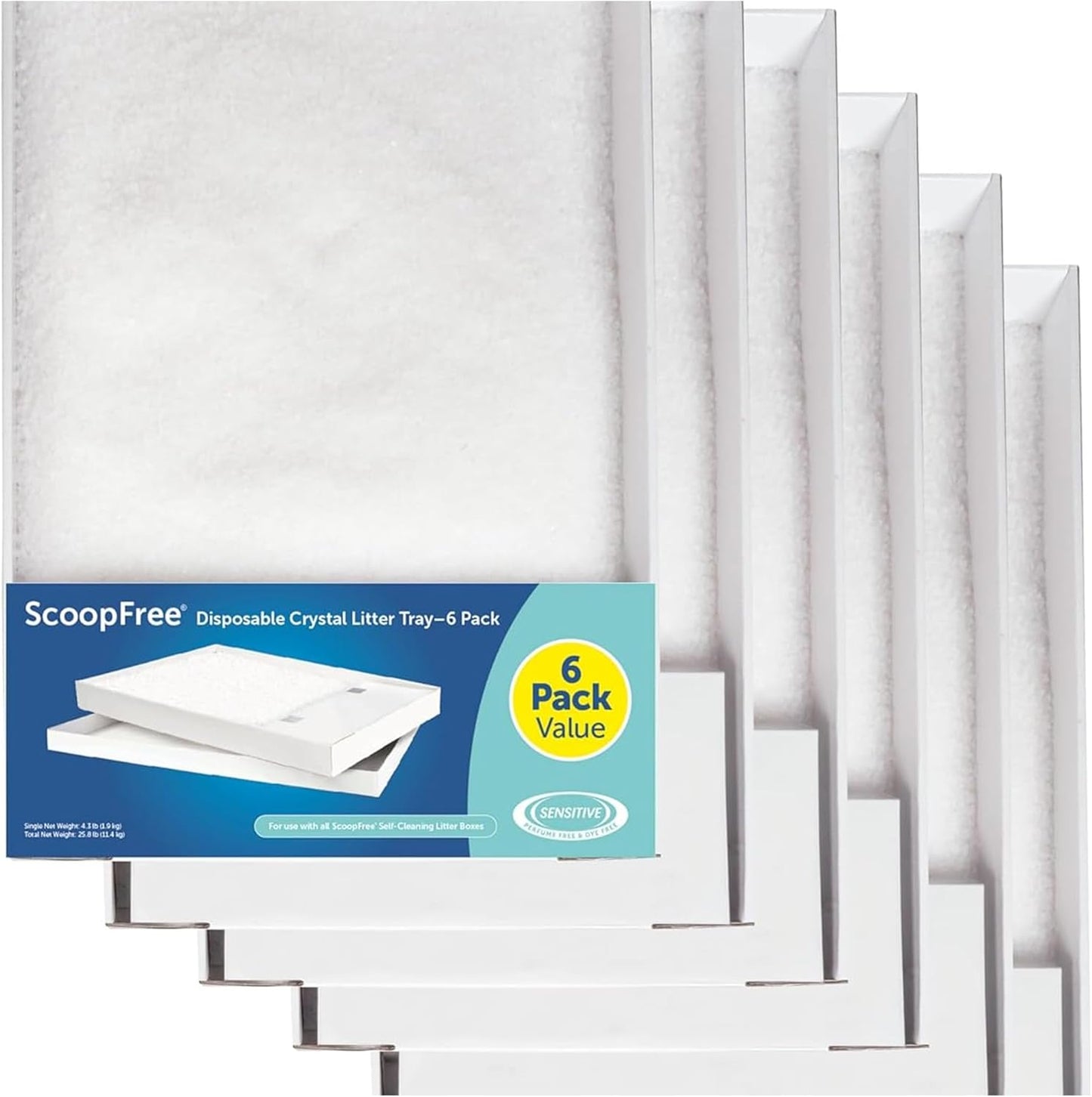 PetSafe ScoopFree Disposable Crystal Cat Litter Tray - Easy Cleaning Box - Refill Tray for Electric Litter Box - Fragrance Free - 4.3 lb Bags - 6 Pack