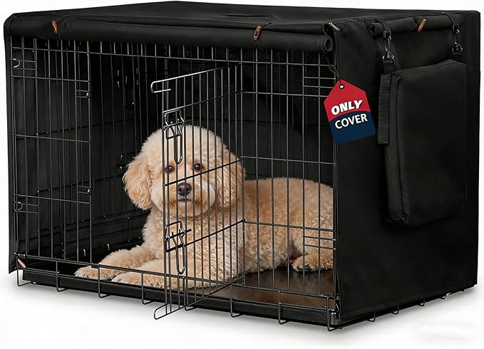 Dog Crate Cover 30 Inch, Heavy Duty Waterproof 600D Oxford Kennel Cover for Wire Cages with 1/2/3 Doors, Privacy Pet Cover with Storage Bag - Machine Washable, Indoor/Outdoor,Black