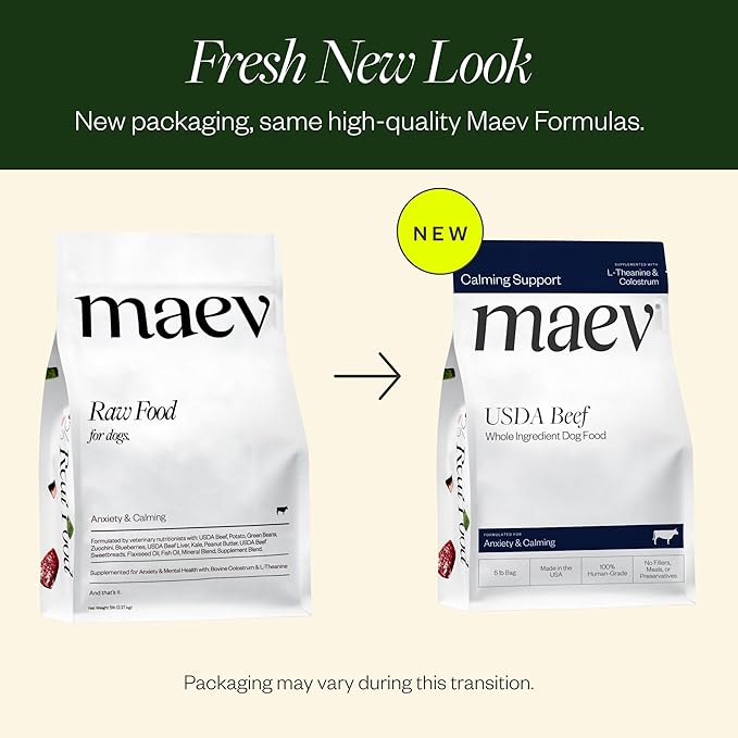 Maev Human-Grade Beef Dog Food, Anxiety & Calming Formula, Whole Ingredient, Gluten-Free, High Protein Puppy & Dog Food, 25 lb