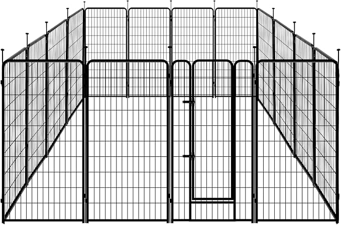 Amazon Basics Dog Playpen, 16 Panels Metal Fence with Door, Foldable for Indoor and Outdoor Use, Suitable for Small to Medium Sized Dogs, 48 Inch Height, Black