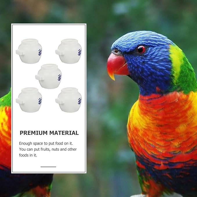 VOSAREA 5pcs Small Round Parrot Food Bowl Set with Blue and White Porcelain Pattern Bird Water Cup Bird Cage Feeder for Cockatiel Parakeet Pet Supplies