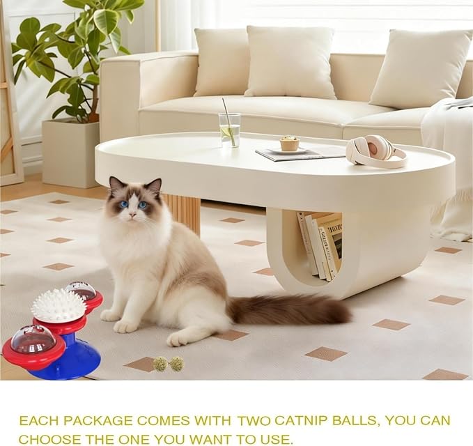 Interactive Cat Toys & Treat Dispenser with Catnip Ball - Chew, Scratch, Rub & Teeth Grooming Toys for Indoor Cats, BPA-Free, Sturdy TPR(Yellow)