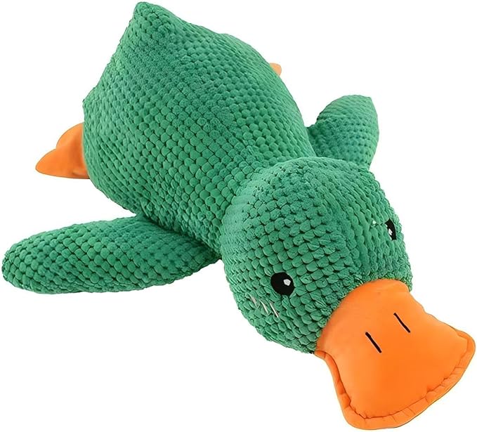 Squeaky Duck Dog Toys Pet Comfort Toy with Quack-Quack Accompany to Sleep Stuffed Toy for Small Dogs and Cats (Green, Large Size)