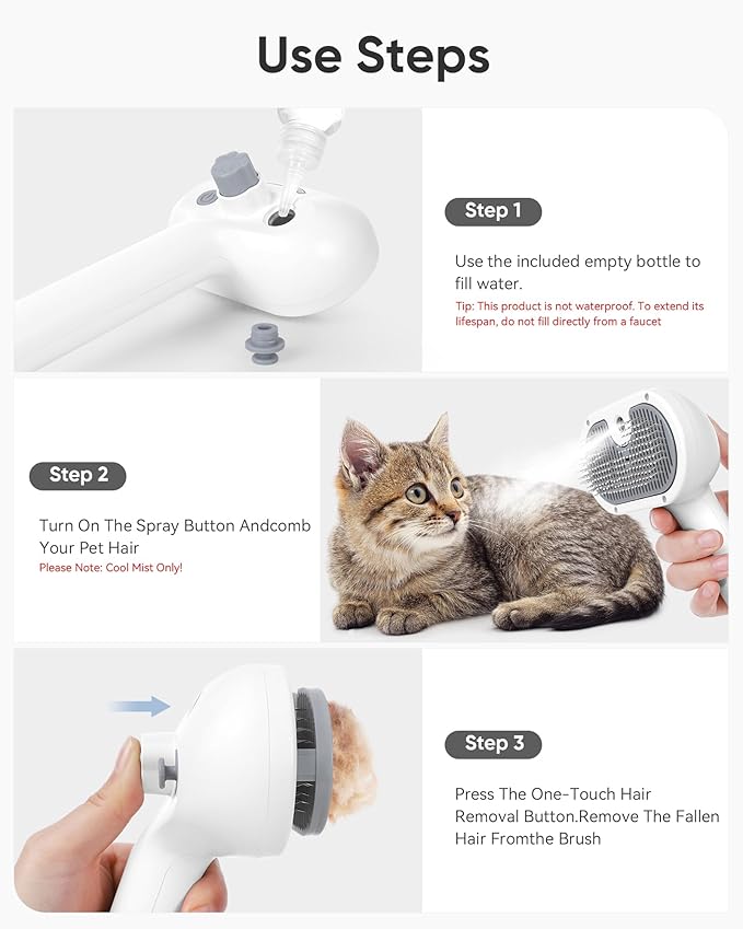 Pet Steam Brush Dog Cat 2026 New Grooming Comb for Shedding, Floating Hair, Smooth & Detangling, Gentle Cool Mist Softens Hair Reduces Static Helps Pets Who Dislike Bathing