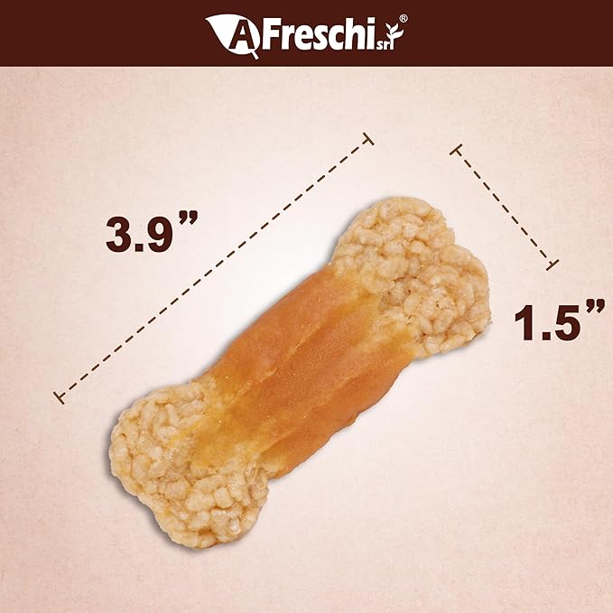 A Freschi srl Chicken Dog Treats, All Natural, Healthy & Easily Digestible, Low-Fat Puppy Chews, Human Grade Training & Rewards Dog Snacks, Rice Bone, 16 oz Pack
