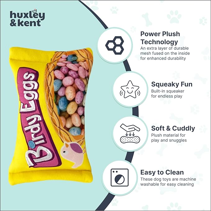 Huxley & Kent Funny Dog Toy w/Squeaker – Power Plush Squeaky Dog Toys for Small, Medium & Large Dogs – Soft Stuffed Animal for Indoor Play & Fetch - Birdy Eggs, Large