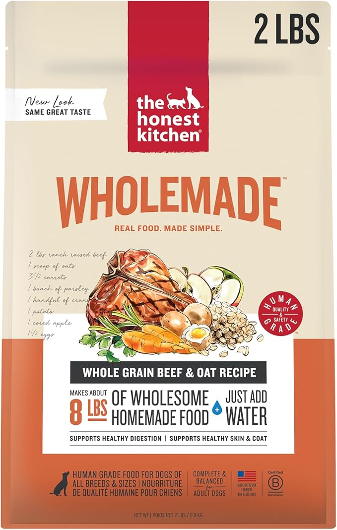 The Honest Kitchen Human Grade Wholemade™ Dehydrated Dog Food, Whole Grain Beef & Oat Dog Food, 2 lb Bag