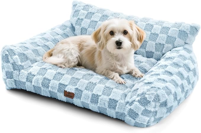ABCPET Cat Bed Cat Couch for Puppy and Kitten, Fluffy Pet Sofas Medium Dog Sofa Bed, Supportive Cats Sofa for Indoor Cats, Washable Cover & Non-Slip, 32 inch, Blue