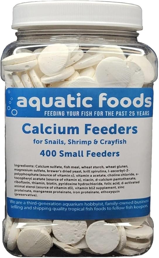 Calcium Feeder Disks for Shrimp, Snails, Crabs, Crayfish, Hermit Crabs and All Tropical Fish, 400 Count Jar of Small Feeder Disks