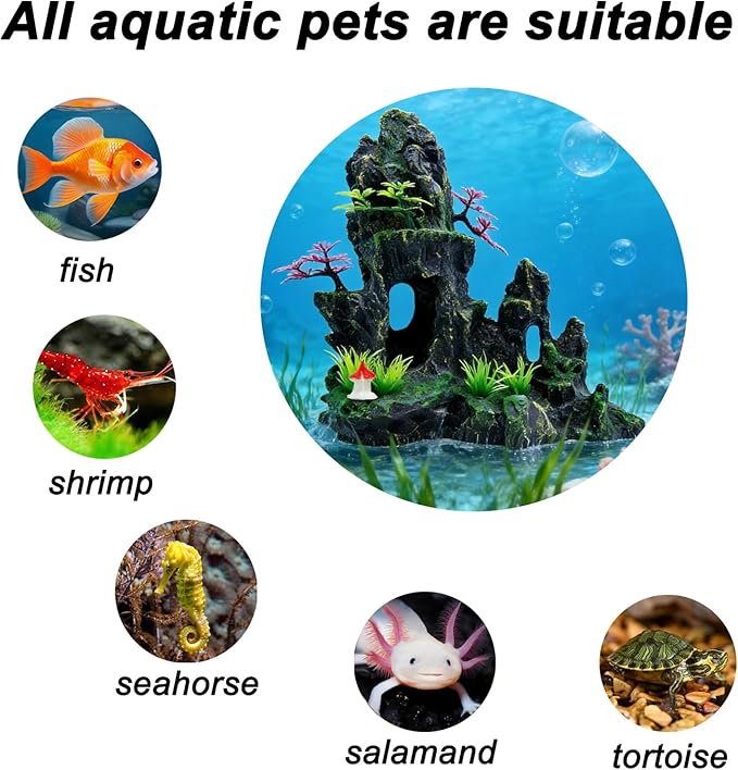 Large Aquarium Decoration, Artificial Mountain View Fish Tank Decoration, Very Suitable for Aquatic Pets Such as Fighting Fish and Ornamental Fish to Hide and Explore -10.5 inches high