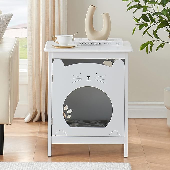 IDEALHOUSE Cat Litter Box Enclosure - Cat House & Side Table | Hooded Hidden Pet Box | Cats Furniture Cabinet | Pet Crate | Cat House Night Stand for a Cozy Home, Pet Cabinet Side Table for Cats