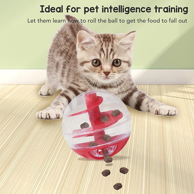 Luqeeg Cat Food Dispensing Ball Toy, Bite Interactive Pet Slow Feeder Puzzle Ball, Adjustable Cat Treat Dispensing Ball with Leakage Mouth for Small Medium Dogs & Cats