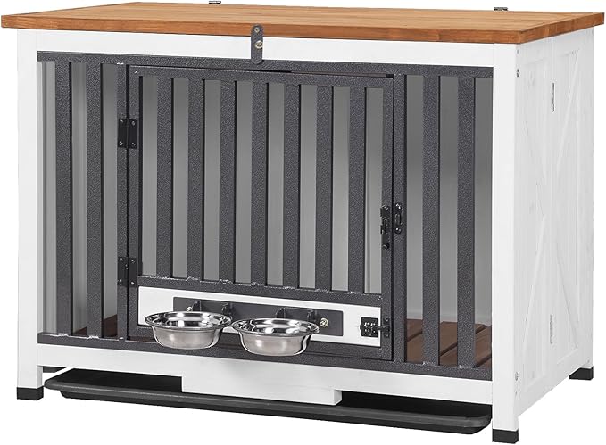 GUTINNEEN Dog Crate Furniture Foldable Dog Kennel for Small Medium Dogs Large Solid Wood Dog House with Bowl Heavy Duty Dog Cage End Table