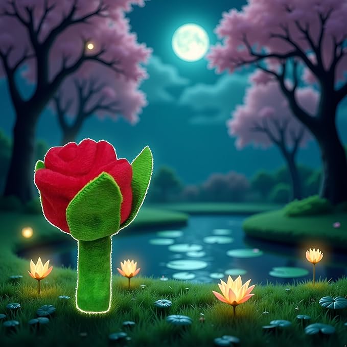 Red Flower Interactive Plush Squeak Dog and Cat Toy Rose Flower Stuffed Dog Toy with Squeaker Small Breeds and Puppies Chewing and Exercise Floral Pattern