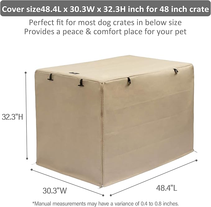 X-ZONE PET Double Door Dog Crate Cover - Polyester Pet Kennel Cover (Fits 24 30 36 42 48 inches Wire Crate) (48Inch, Tan)