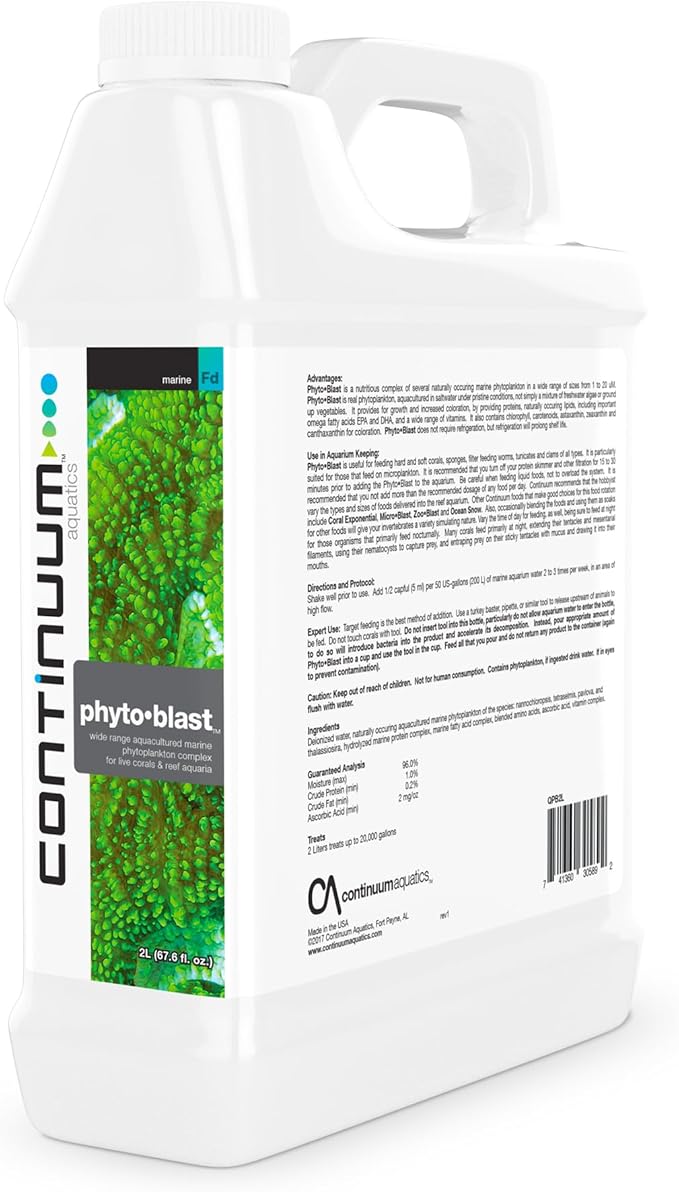 Continuum Aquatics Phyto Blast - Liquid Marine Phytoplankton Feeding Complex for Saltwater Aquariums, 2-l