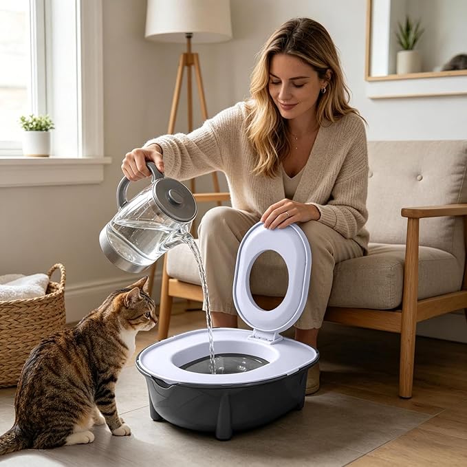Cat Toilet Training Kit, Portable Litter Box with Flushable Design, Odor Control and Anti-Splash, Large Thickened Pp Material for Kittens and Cats (Grey)