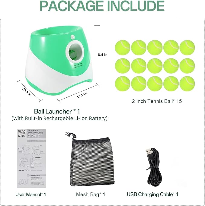 MEKAPLE Automatic Dog Ball Launcher, Dog Ball Thrower with 15 Mini Tennis Balls Sizing 2 Inch and Mesh Bag, Interactive Dog Toys Tennis Ball Launcher for Small Dogs with 3 Distance Settings