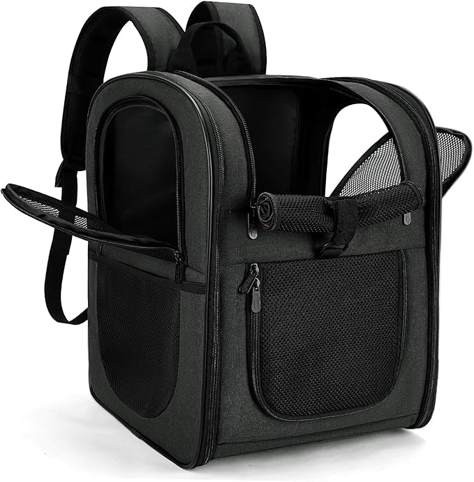 Apollo Walker Dog & Cat Carrier Backpack for 4-18lb Pets - Ventilated Safe Design with Padded Back Support, Breathable Mesh Pet Backpack for Hiking, Travel, Outdoor (Black)