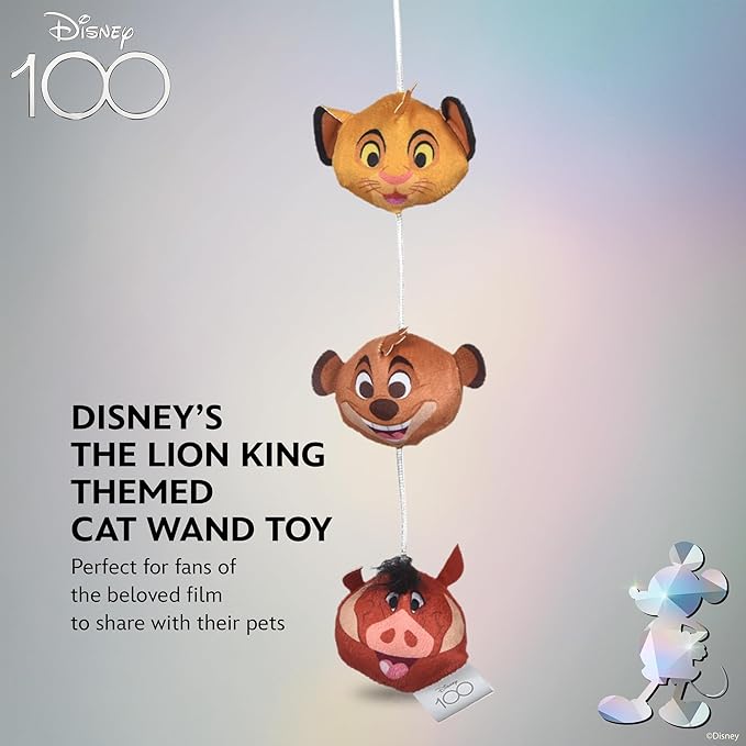 Disney for Pets The Lion King Cat Wand Toy with Catnip,12in Cat Toys | Fun Cat Teaser Wand Toys for Cats Inspired The Lion King with Simba, Timon, Pumbaa Plushes