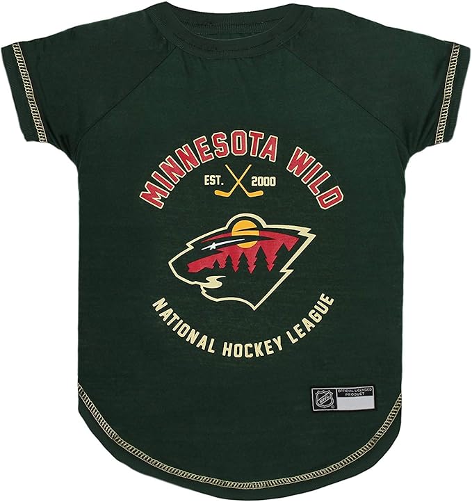 NHL Minnesota Wild Tee Shirt for Dogs & Cats, Large. - Are You A Hockey Fan? Let Your Pet Be An NHL Fan Too!