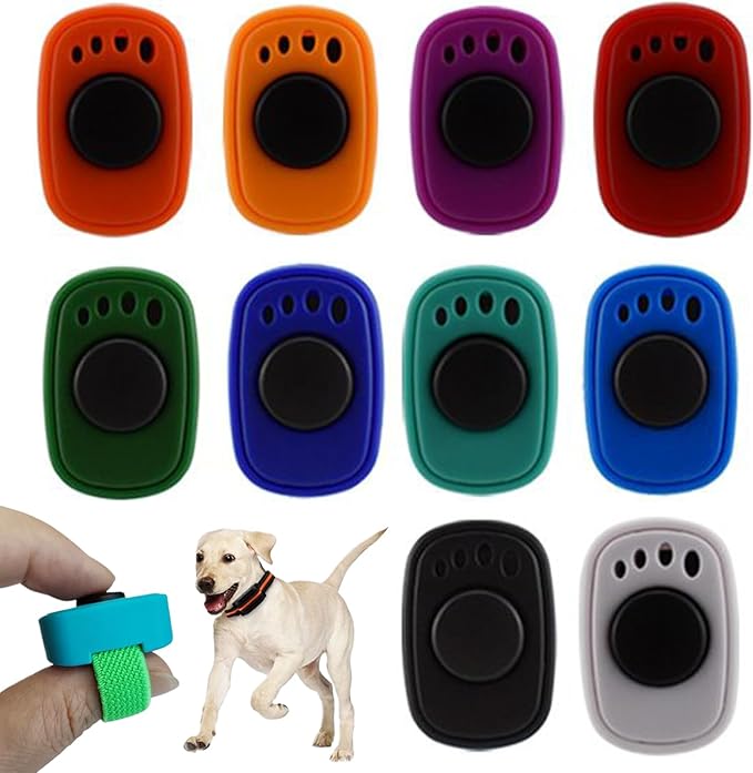 Pet Clicker Set | 10 Finger Ring Training Tools | Positive Reinforcement Dog Cat Behavior Trainer | for Small Medium Large Puppies Kittens Home Travel Outdoor Obedience Trick Socialization
