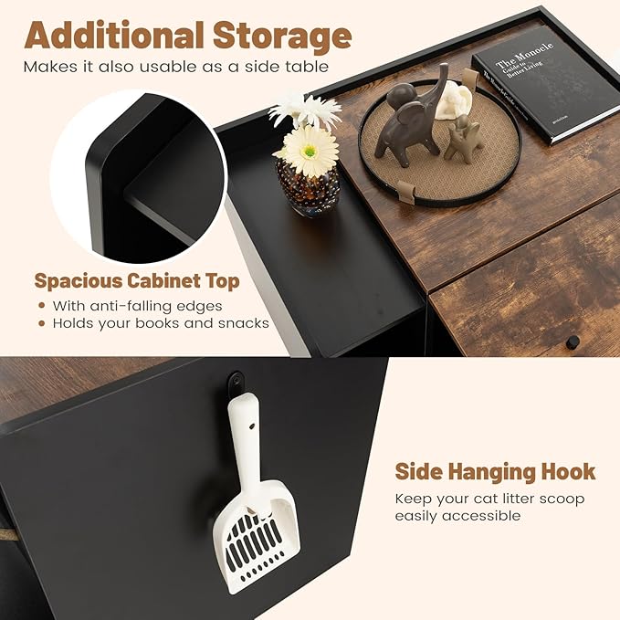 Giantex Cat Litter Box Enclosure - Hidden Cat Washroom Furniture with Rolling Pull-Out Drawer, Flip-up Door, Front Entry, Air Vents, Hanging Hook, Wooden Pet Crate Cat House Storage Cabinet