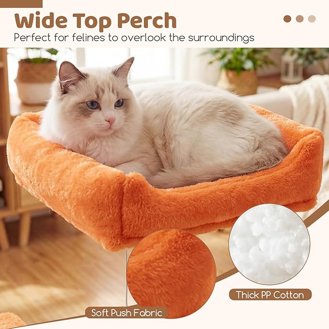 DORTALA Cat Tree for Indoor Cats, 66" Tall Cat Tower with 2 Condos, Sisal Scratching Posts, Plush Perch, Hammock, Dangling Balls, Multi-Level Pet Climbing Furniture Activity Center (Green+Orange)