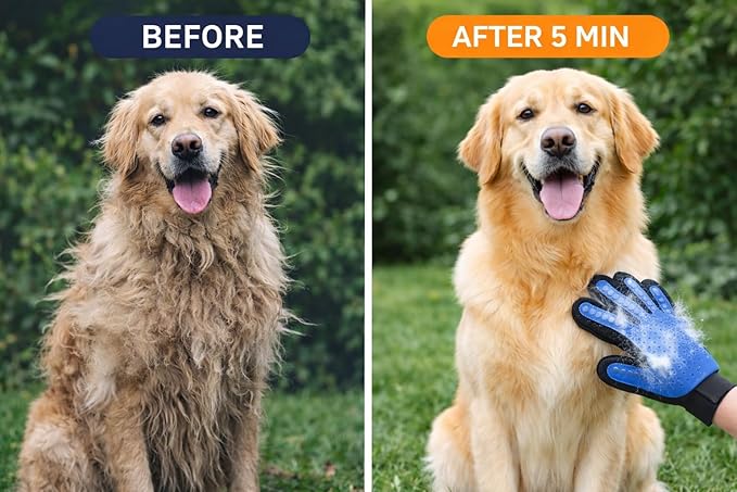 Dog Grooming Gloves – Pet Hair Remover for Dogs & Cats – Deshedding Glove for Shedding Fur, Bath & Massage – Silicone Brush for Short & Long Hair – 1 Pair