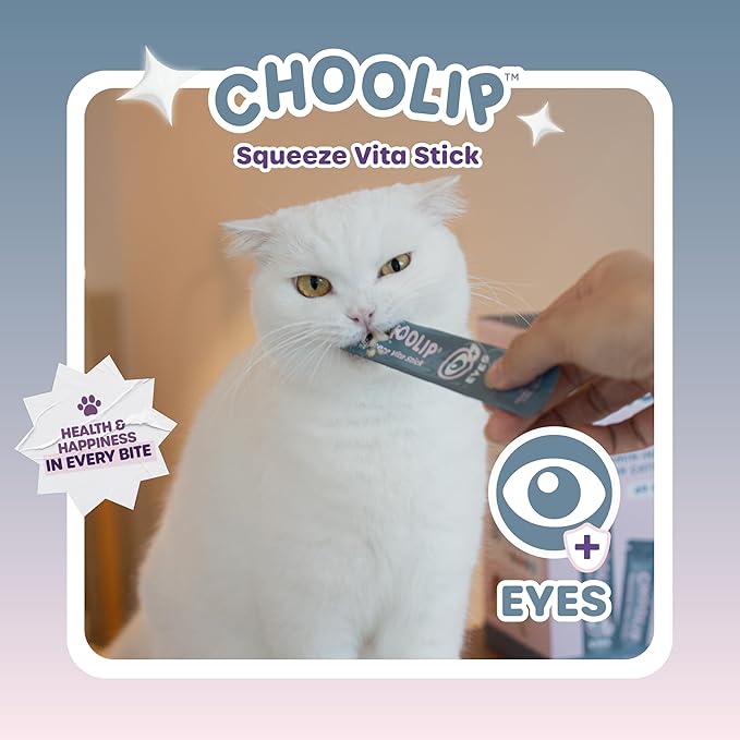 Choolip Squeeze Vita Stick Lickable Cat and Dog Treats – 49-Count Eye Support Sticks with Multivitamins, Soft Squeezable Paste for All Life Stages, Supporting Eye Health - Box with 7 Pouches